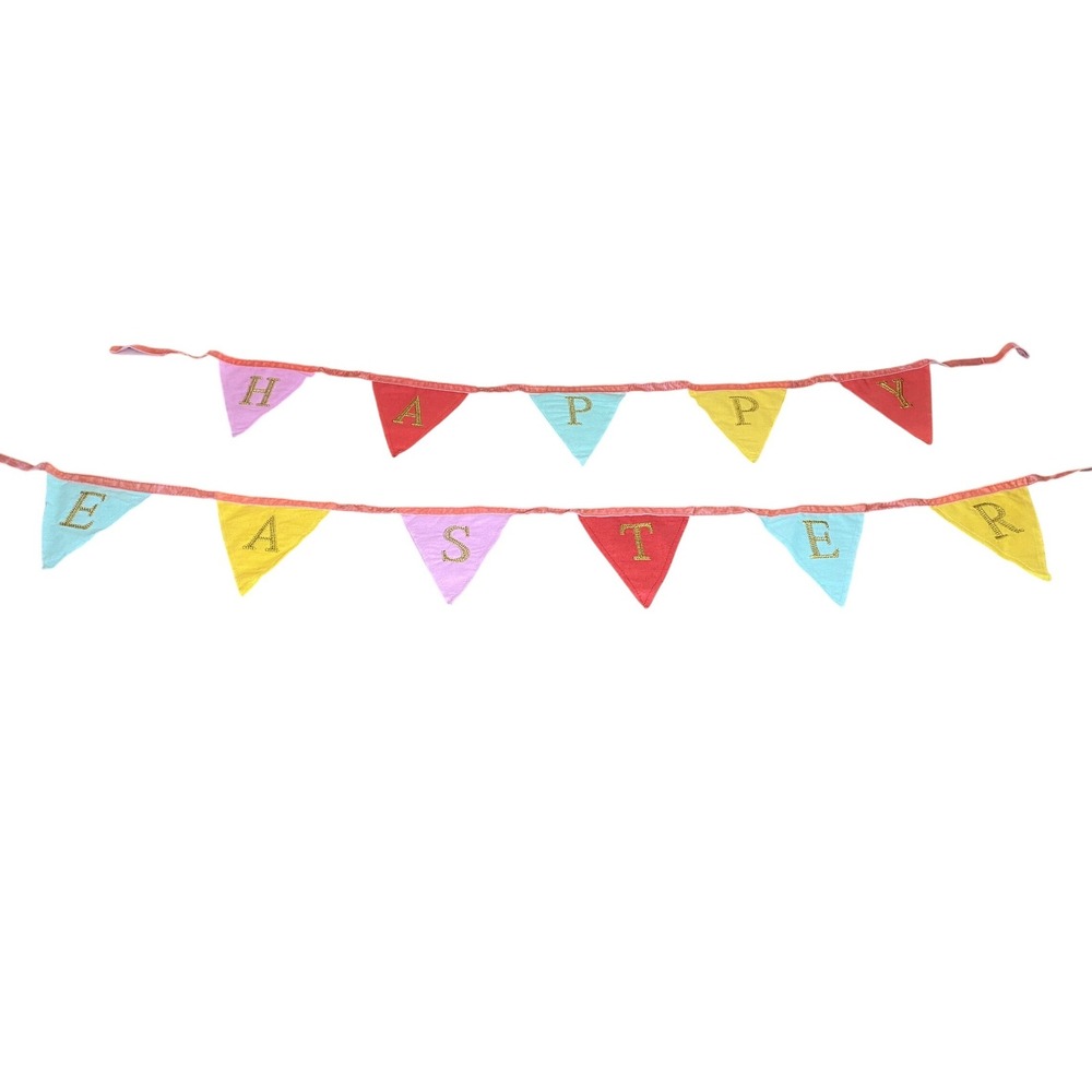 Threshold Fabric Happy‎ Easter Banner Two Pieces Embroidered Pastel